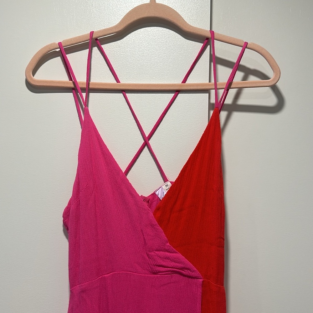 NWOT Red and Pink Color Block Maxi Dress - Picture 2 of 7